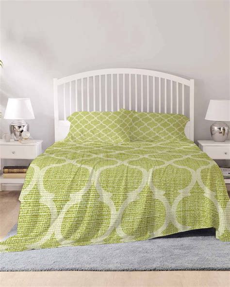 4 Piece Cal. King Sheet Set Grass Green Morocco Sheets Set for Cal. King Size Bed, Breathable ...