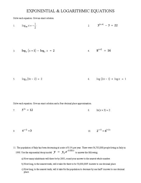 Exponential Logarithmic Equations - 8.5 Homework AA2 Solutions - Studocu