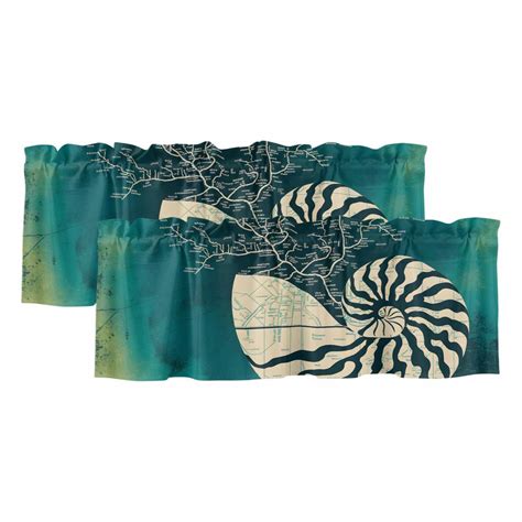 2 Pack Valances for Windows, Vintage Teal Blue Conch Window Valances ...