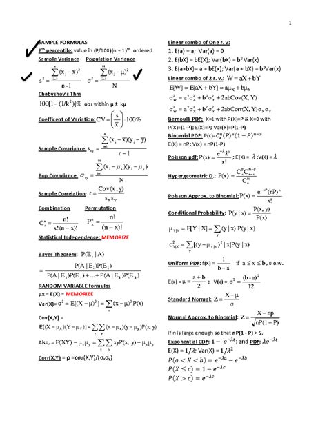 Final Formula Notes for Statistics 2024FF - Studocu