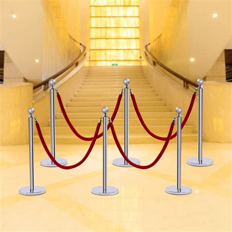 Golden 6Pcs Stanchion Posts with 4 Velvet Ropes Crowd Control Queue ...