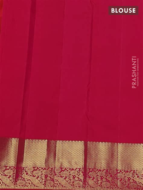 Pure kanchipuram silk saree dual shade of pinkish orange with zari wov ...