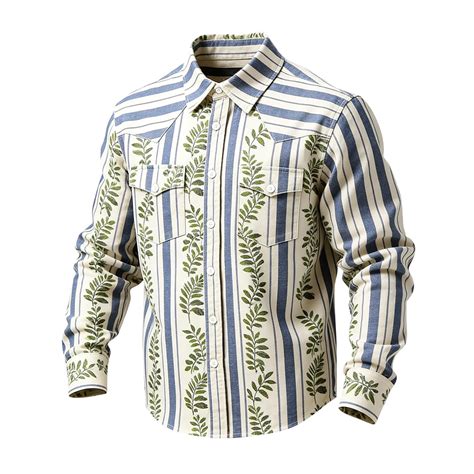 LEKWK Western Shirt for Men Vertical Striped Long Sleeve Button Down ...