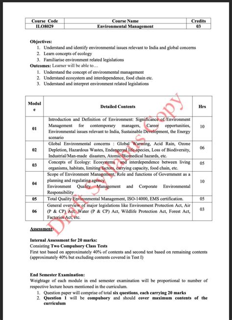 ILO8029 Environmental Management Syllabus Overview and Assessment - Studocu
