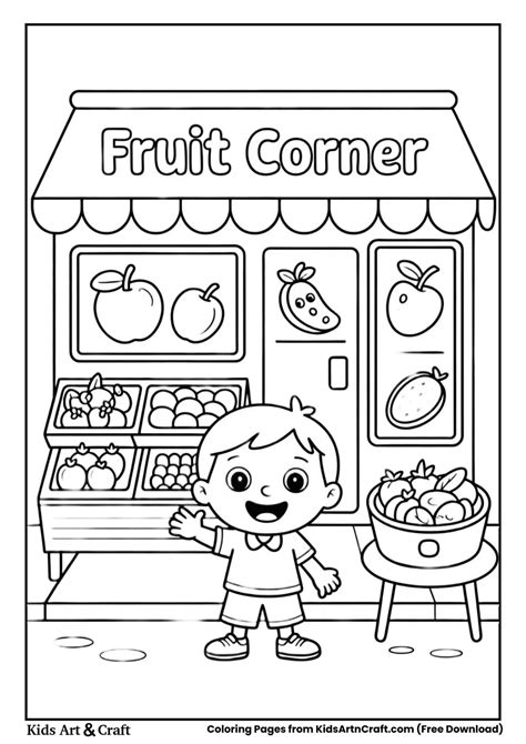 Fruit Shop Coloring Pages for Kids - Kids Art & Craft