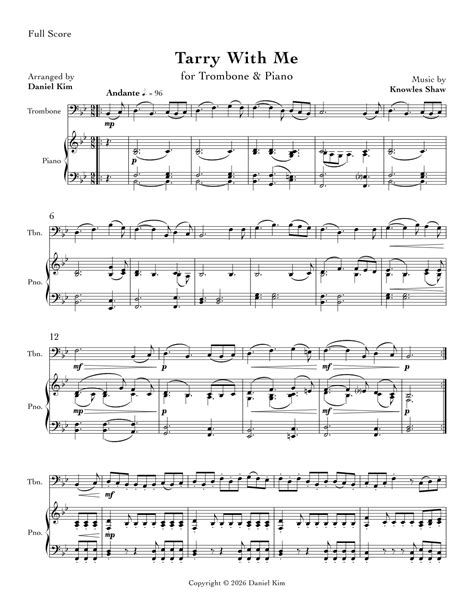 Tarry With Me (Trombone & Piano) (arr. Daniel Kim) by Knowles Shaw ...