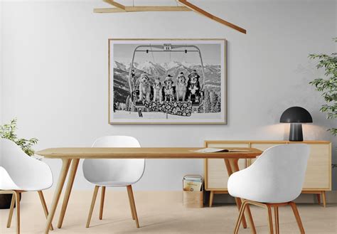 Black & White Dogs on Ski Lift Print Mountain Winter Framed Fine Art ...