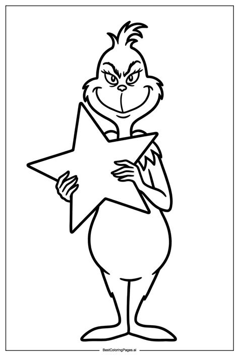 Grinch holding star Coloring Page - Free Printable | BestColoringPages AI