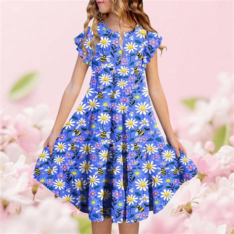 ATOGUTA Dresses for Teen Girls Ruffle Sleeve Tiered Swings A-Line Cute ...