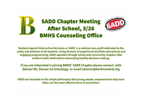 SADD Chapter Meeting 3/26 | Berlin Central School District
