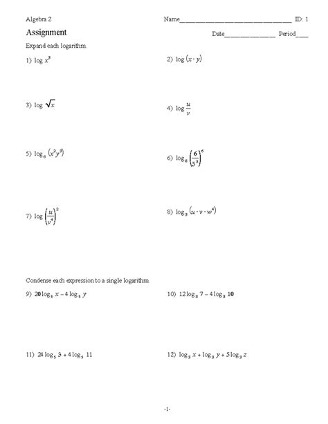 Logarithms - Review [5E]: Expanding and Condensing Logarithmic ...