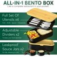 Bento Box Adult All-In-1 w/4 Utensils, 2 Sauce Jars 2 Dividers, Bamboo ...