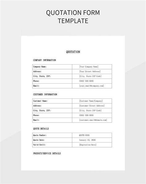 Quotation Form Template Word Template And Google Docs For Free Download