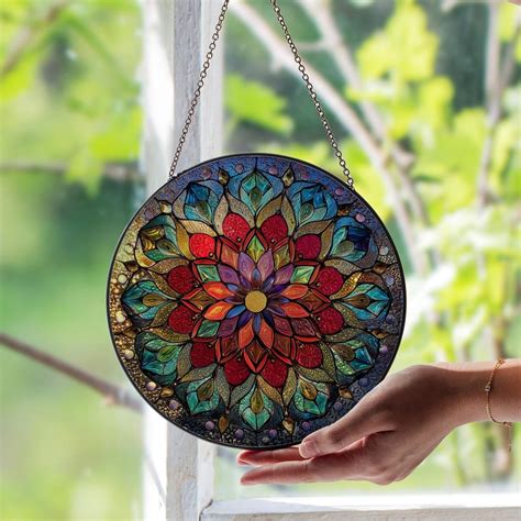 Mandala Painted Glass Suncatcher, Boho Spiritual Zen Decor, Meditation ...