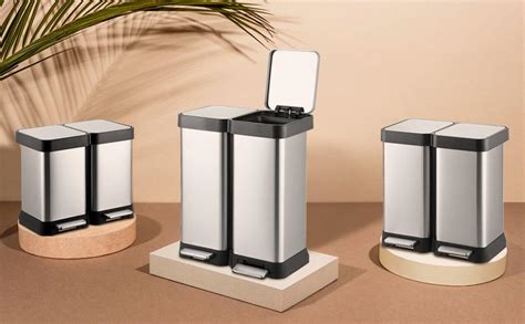 GARVEE 13 Gal (2x25L) Step-Open Dual Trash & Recycling Bin, Fingerprint ...