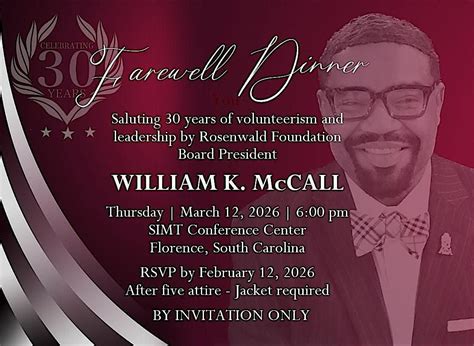 Farewell Dinner for Rosenwald Board President Bill McCall, SIMT ...