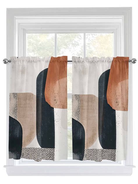 Boho Middle Century Tier Curtains 45 Inches Long, Abstract Modern Color ...