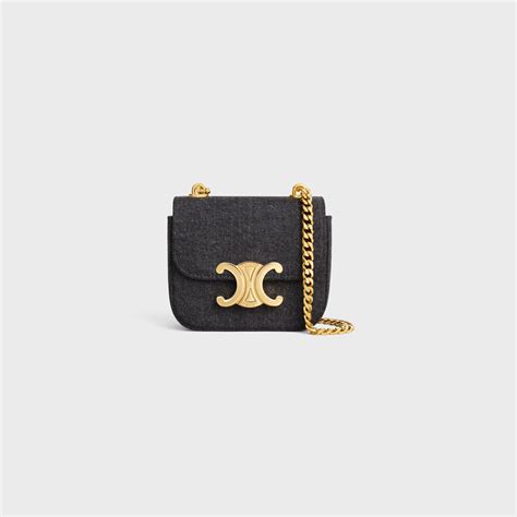 MINI CHAIN CLAUDE IN Denim & Calfskin - DARK GREY | CELINE