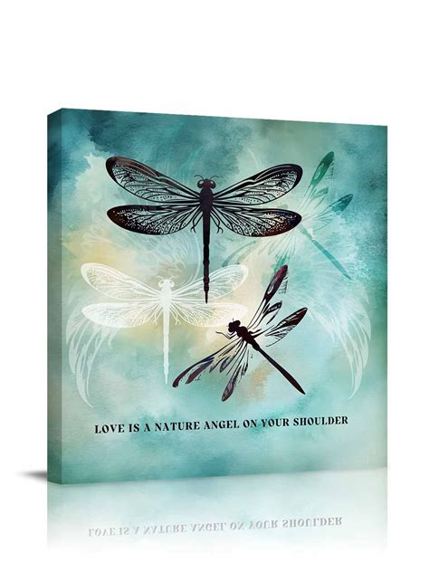 Dragonfly Canvas Wall Art, Abstract Animal Teal Green Yellow Gradient ...