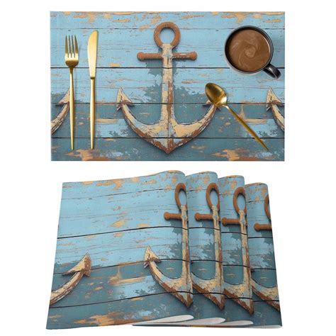 Brown Nautical Anchor Placemats Set of 4 Vintage Rustic Blue Wooden ...