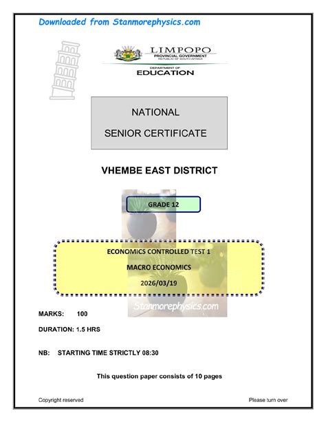 LP VE Economics Grade 12 March 2026 Question Paper and Memorandum - Studocu