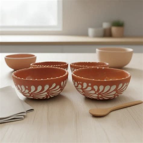 Set of 4 Handcrafted Brown & White Talavera Bowls | Artisan Dinnerware ...