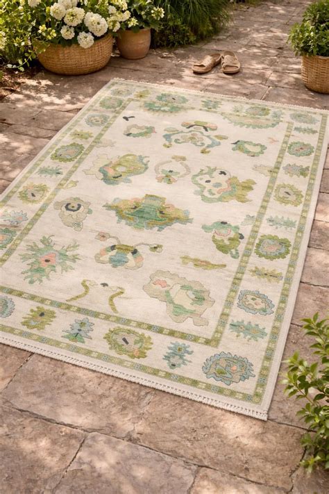 Buy Hand Knotted Wool Rug, Ivory & Green Abstract Rug, Scandinavian ...