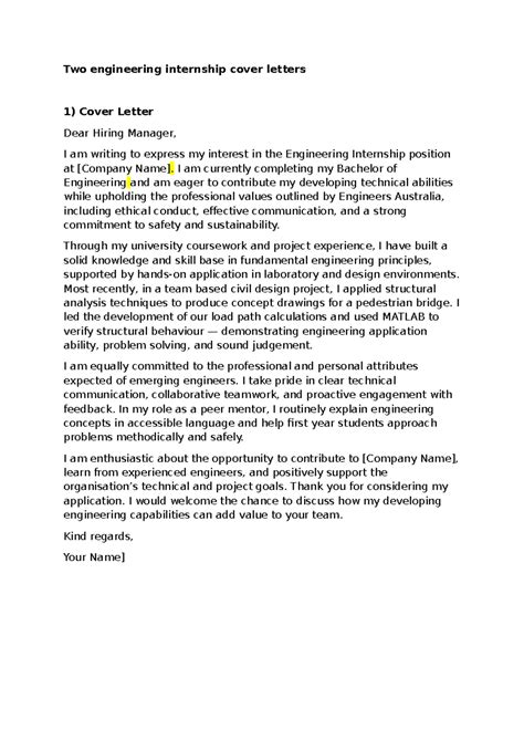 Engineering Internship Cover Letters - Application Examples - Studocu