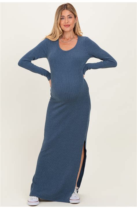 PinkBlush Ribbed Long Sleeve Side Slit Maxi Dress | Nordstrom