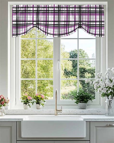 Abstract Stripes Tie Up Valances Curtain, Adjustable Kitchen Purple ...