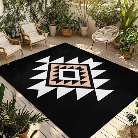 5' x 8' Outdoor Rug, Black White Beige Boho Outdoor Washable Rug Large ...