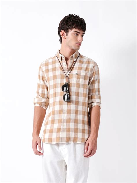 Shop Slim Fit Beige Checked Casual Shirt Online. – bearhouseindia