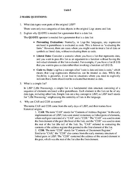 PPL Question Bank Unit 5: Key Concepts and 2 Mark Questions - Studocu