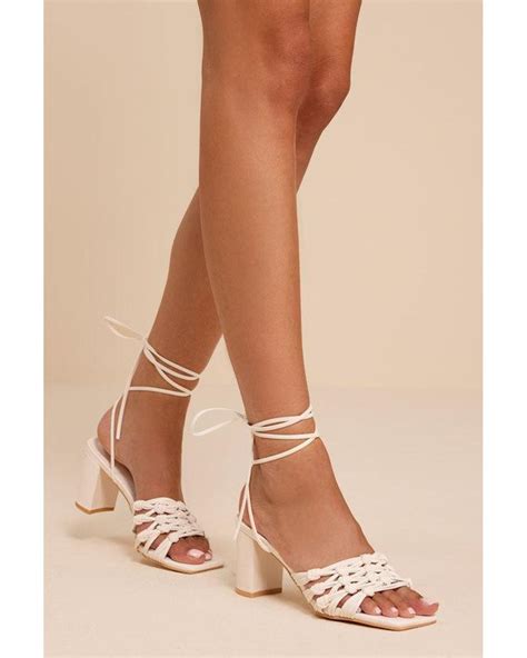 Lulus Eda Knotted Lace-Up High Heel Sandals in Natural | Lyst