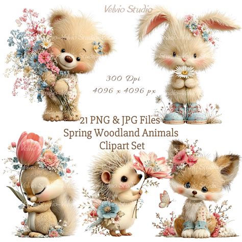 Buy Spring Woodland Animals Clipart Set: 21 PNG & JPG Files (digital ...