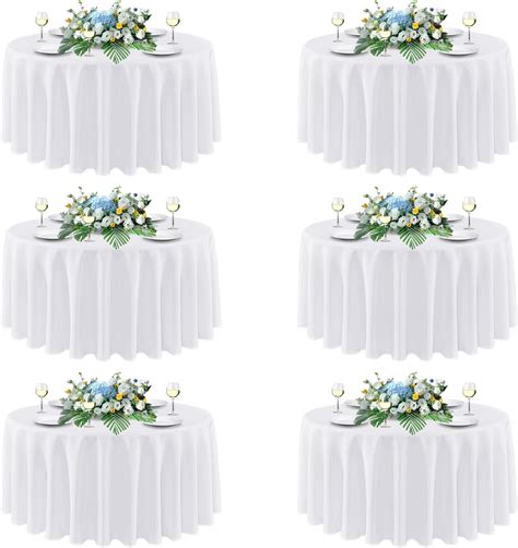 White Round Tablecloths 90 Inch, 6 Pack - Circle Fabric Cloth Table ...