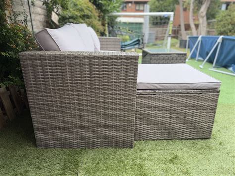 Grey Rattan/Wicker 3pc Corner Garden Sofa Set, Cushions & Clear Glass ...