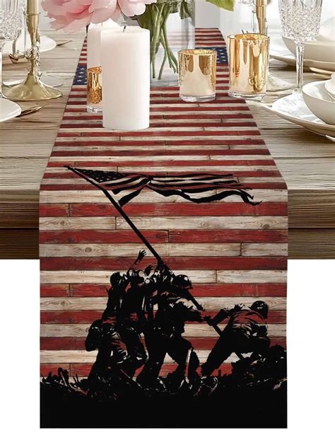 Burlap Table Runner 48 Inches Long, Independence Day USA Flag Non-Slip Kitchen Table Runners for ...