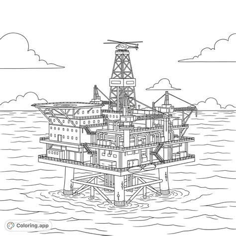Ocean Oil Rig and Helicopter - Coloring.app
