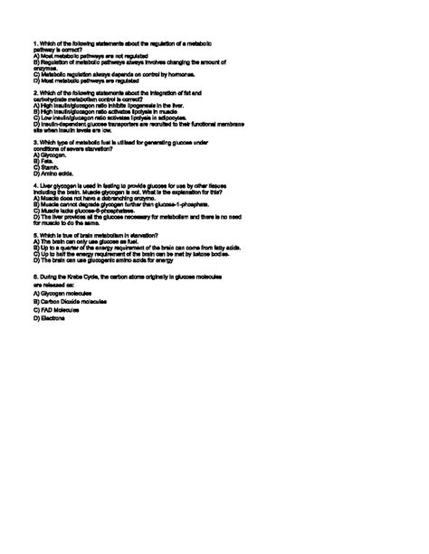 Metabolism Regulation & Integration Practice Questions - Biochem 101 ...