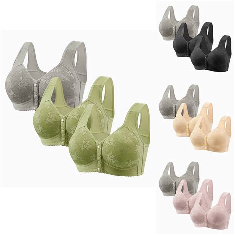 Bvxeep 3-Piece Women's Non-Magnetic Wirefree Push-Up Front Closure Bra ...