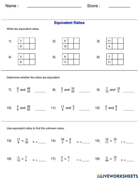 Equivalent Ratios with Blanks (A) - Worksheets Library