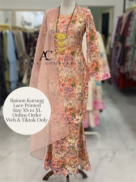 BAINON KURUNG MODEN SULAM LACE ORANGE - Apple couture
