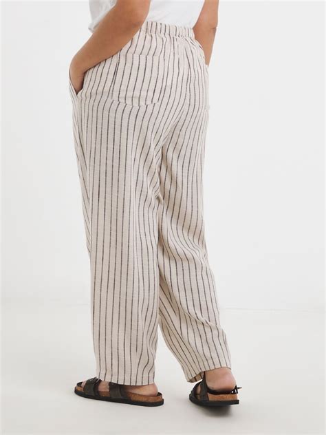 Buy Simply Be Natural Stripe Linen Barrel Leg Trousers from Next India