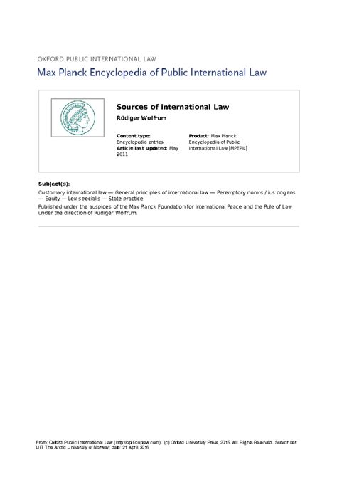 EPIL: Comprehensive Overview of Sources of International Law - Studocu