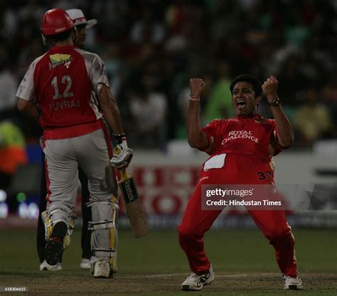 Cricket - IPL2 - Bangalore's bowler Anil Kumble celebrates the wicket ...