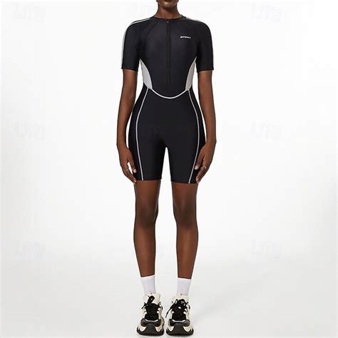 Women's Rash Guard One Pieces Patchwork Zip Up Boyleg Mid-Thigh Leg UV ...