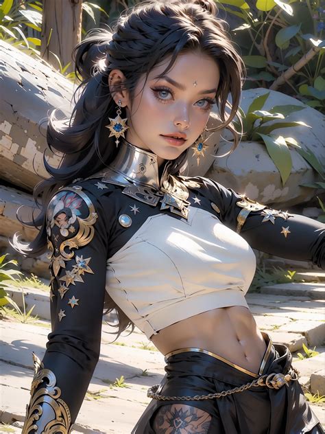 A woman in a black and white outfit posing for a picture - SeaArt AI