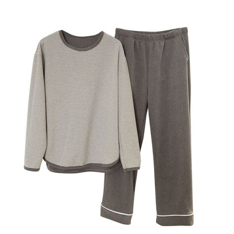 Annhoo Winter Thermal Loungewear Long Sleeve Crewneck Stripe Block ...