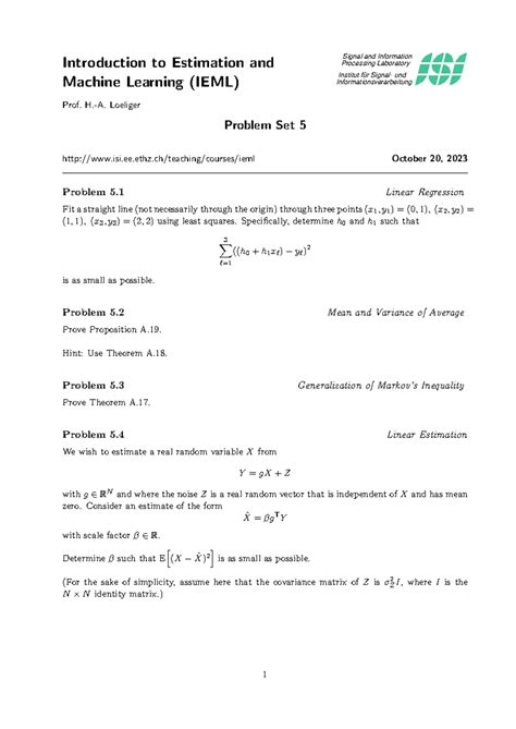 IEML Problem Set 5: Linear Regression & Estimation Techniques - Studocu